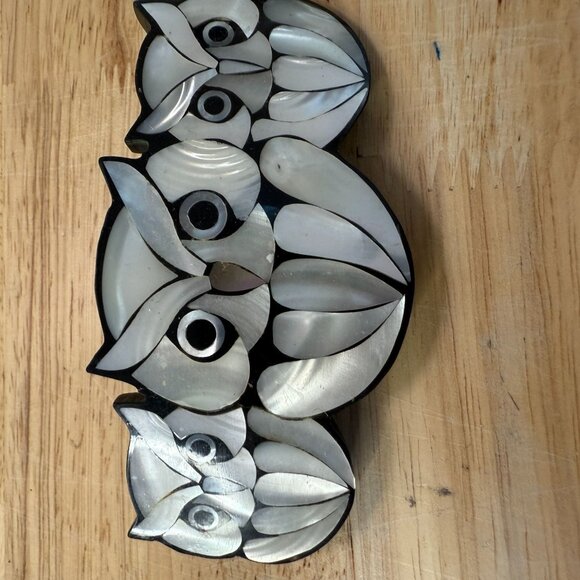 Vintage Lee Sands Owl Barrette Mother-Of-Pearl Inlay Hair Clip 1970s/1980s Handm - Picture 3 of 9